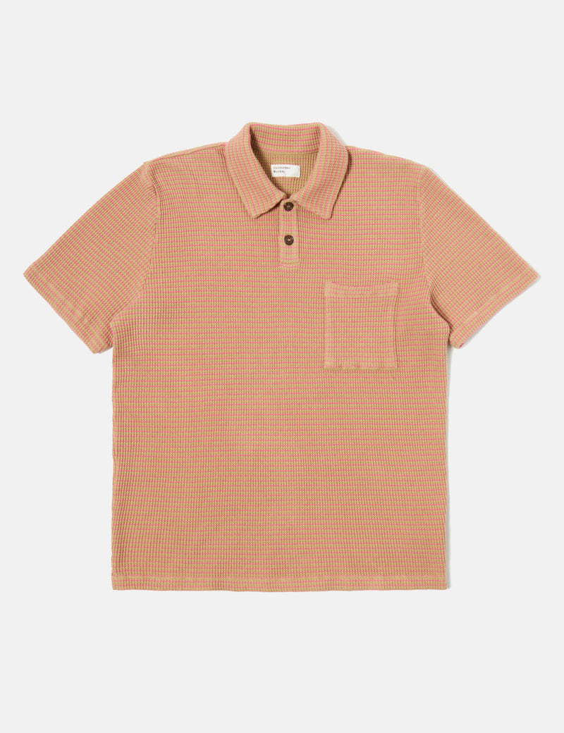 Universal Works Newlyn Fluro Polo Shirt - Summer Oak/Pink