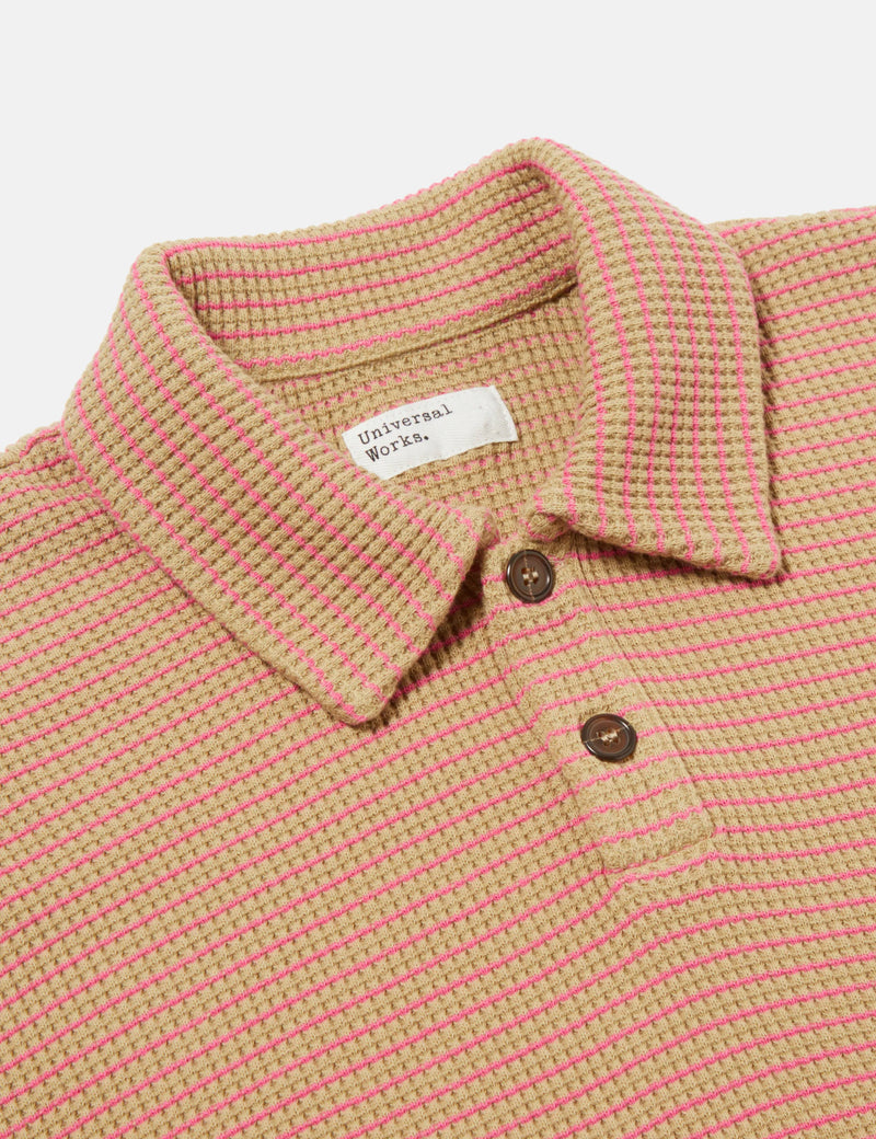 Universal Works Newlyn Fluro Polo Shirt - Summer Oak/Pink