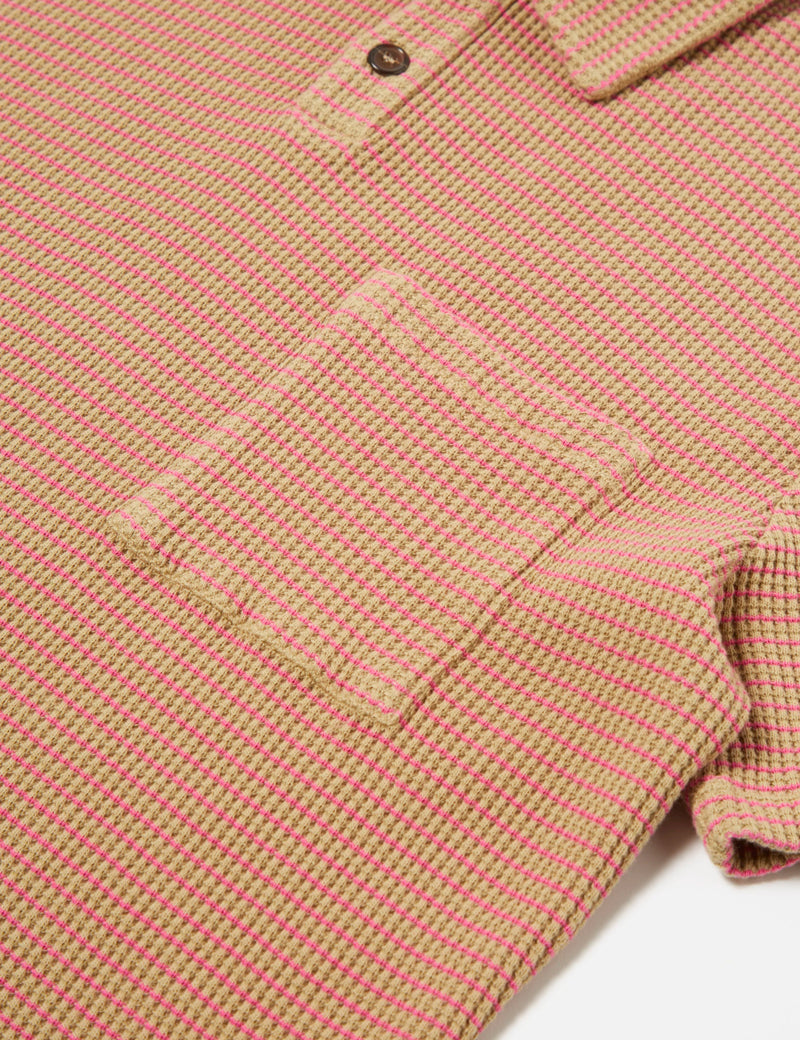 Universal Works Newlyn Fluro Polo Shirt - Summer Oak/Pink