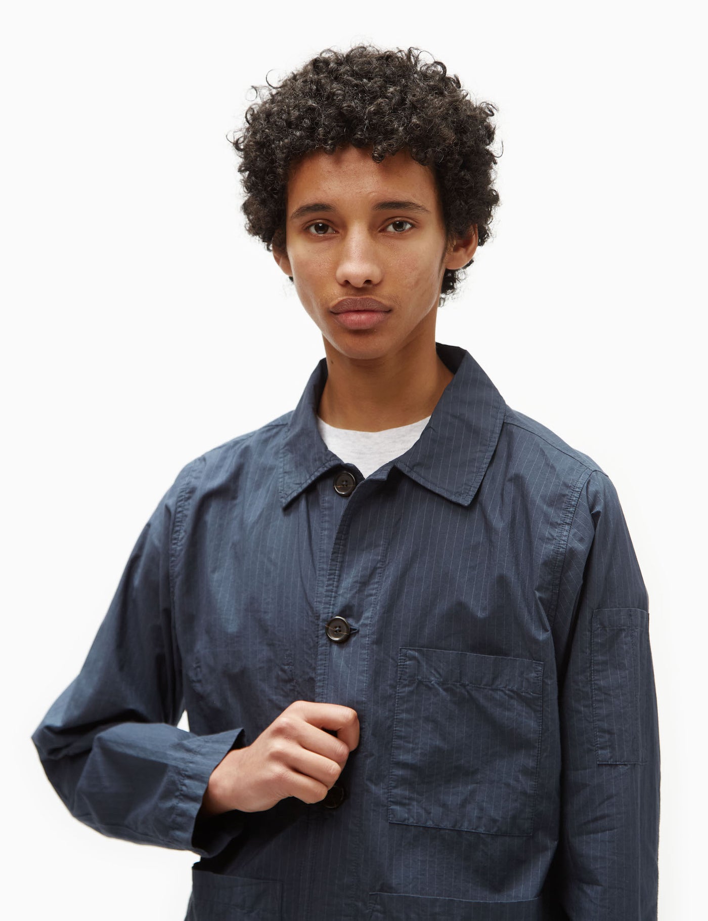 Universal Works Coverall Jacket (Nearly Pinstripe) Navy Blue