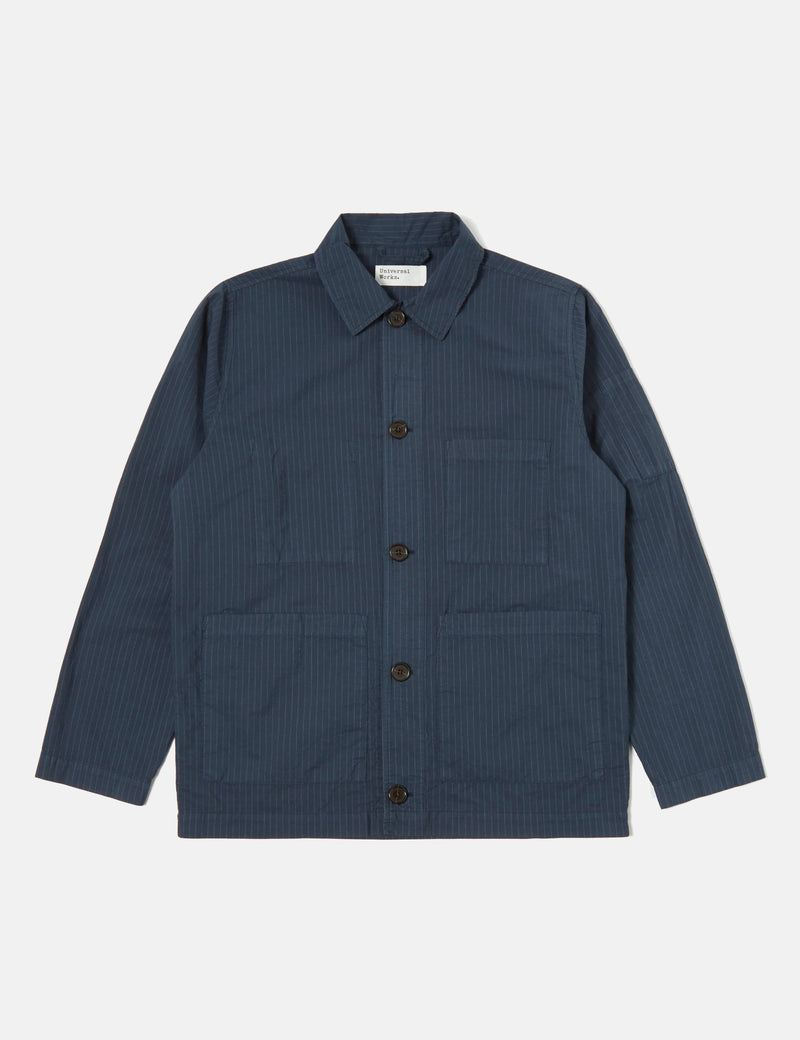 Universal Works Coverall Jacket (Nearly Pinstripe) - Navy Blue