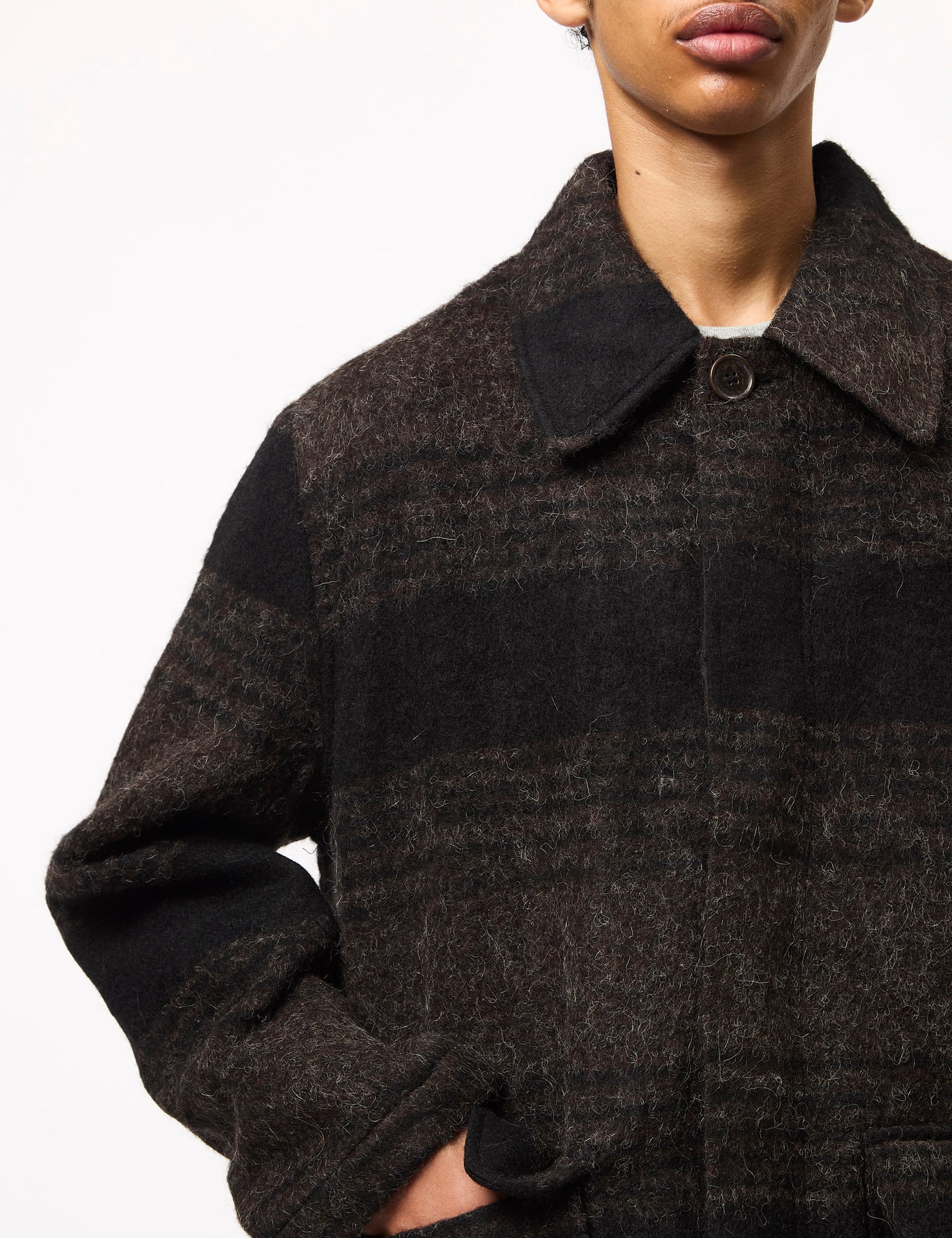 Universal Works Account Coat (Alpaca Rec Mix) - Brown/Black | Article.