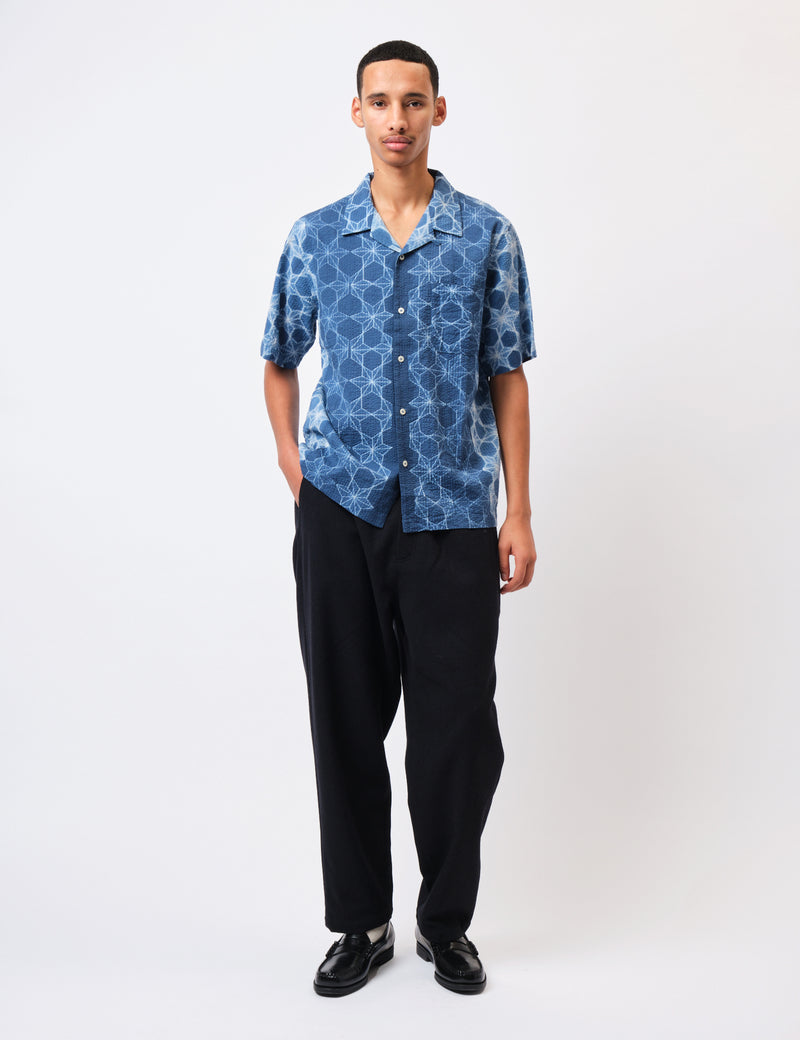 Universal Works Road Shirt (Needle Tye N Dye) - Indigo Blue