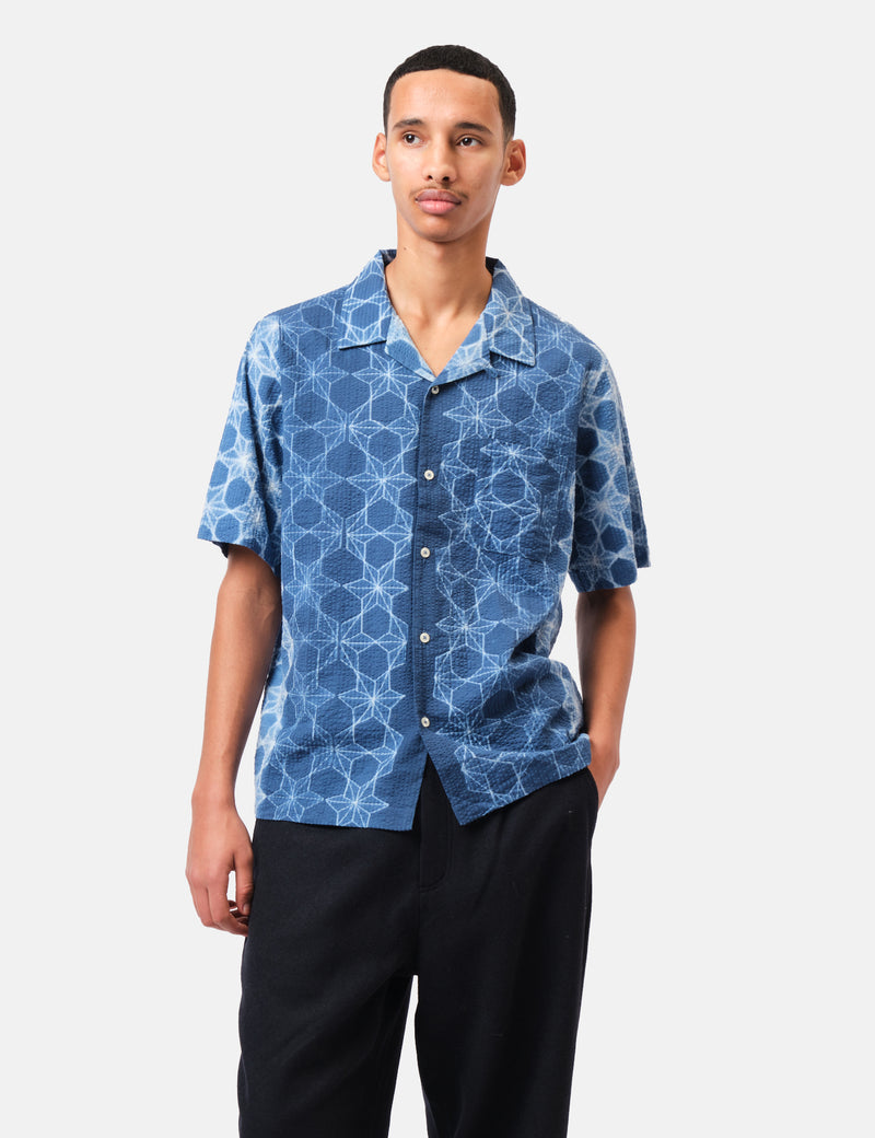 Universal Works Road Shirt (Needle Tye N Dye) - Indigo Blue