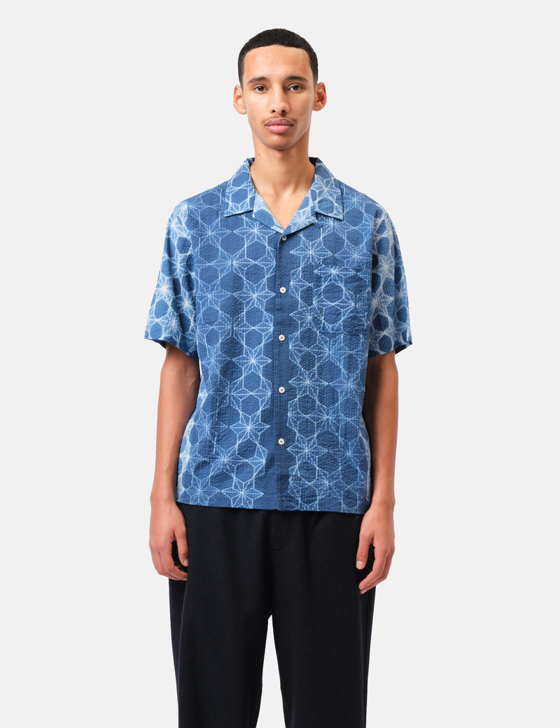 Universal Works Road Shirt (Needle Tye N Dye) - Indigo Blue