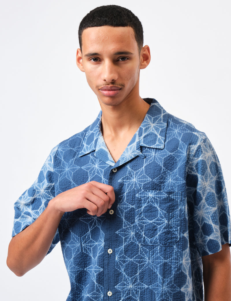 Universal Works Road Shirt (Needle Tye N Dye) - Indigo Blue