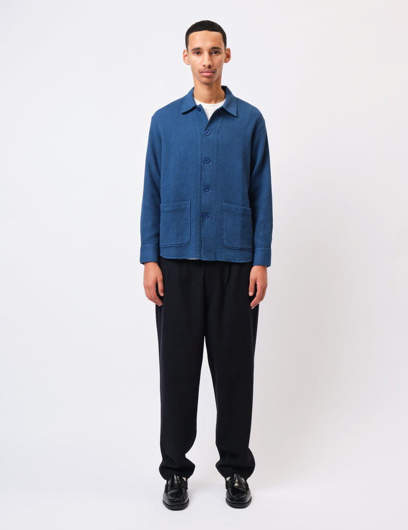 Universal Works Travail Overshirt (Nippon Waffle) - Navy Blue