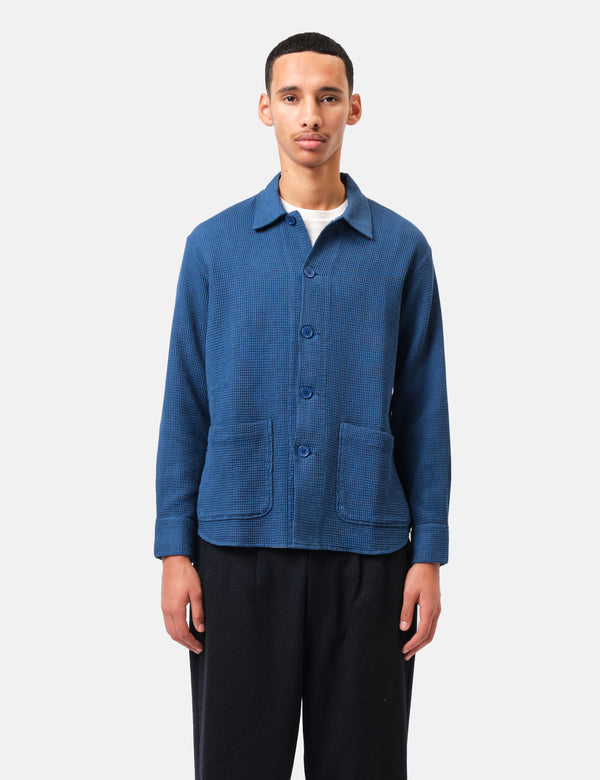 Universal Works Travail Overshirt (Nippon Waffle) - Navy Blue