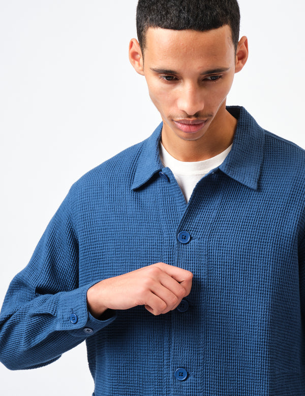 Universal Works Travail Overshirt (Nippon Waffle) - Navy Blue