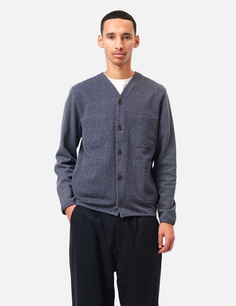 Universal Works Cotton Fleece Cardigan  - Navy Blue