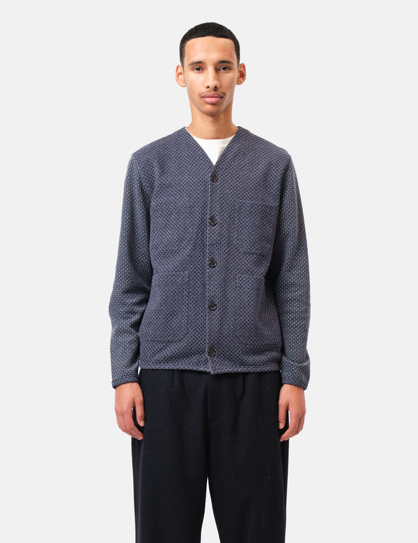 Universal Works Cotton Fleece Cardigan  - Navy Blue
