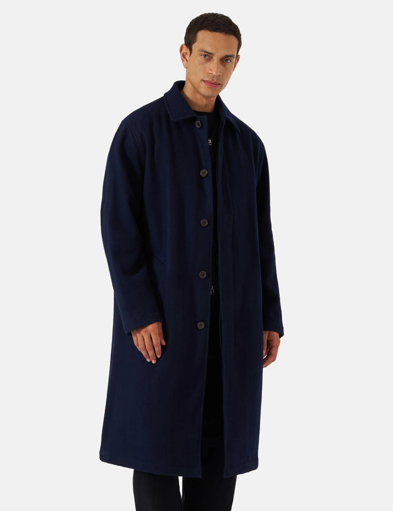 Universal Works Mowbray Wool Mac Coat - Navy Blue