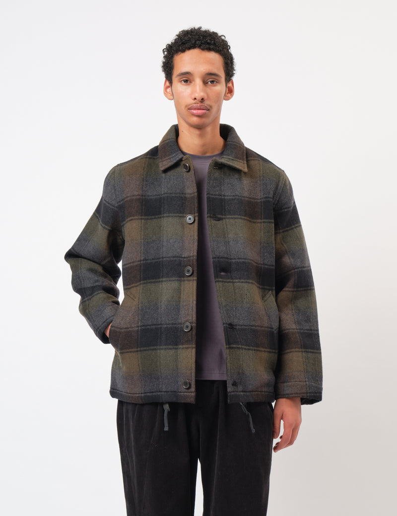 Universal Works Wayfarer Jacket (Berlin Wool Check) - Black/Brown