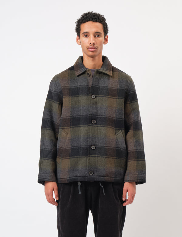 Universal Works Wayfarer Jacket (Berlin Wool Check) - Black/Brown