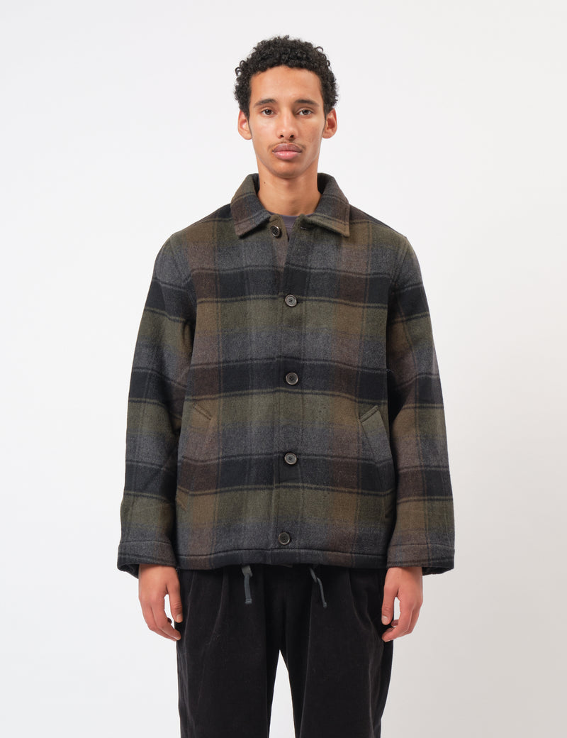 Universal Works Wayfarer Jacket (Berlin Wool Check) - Black/Brown