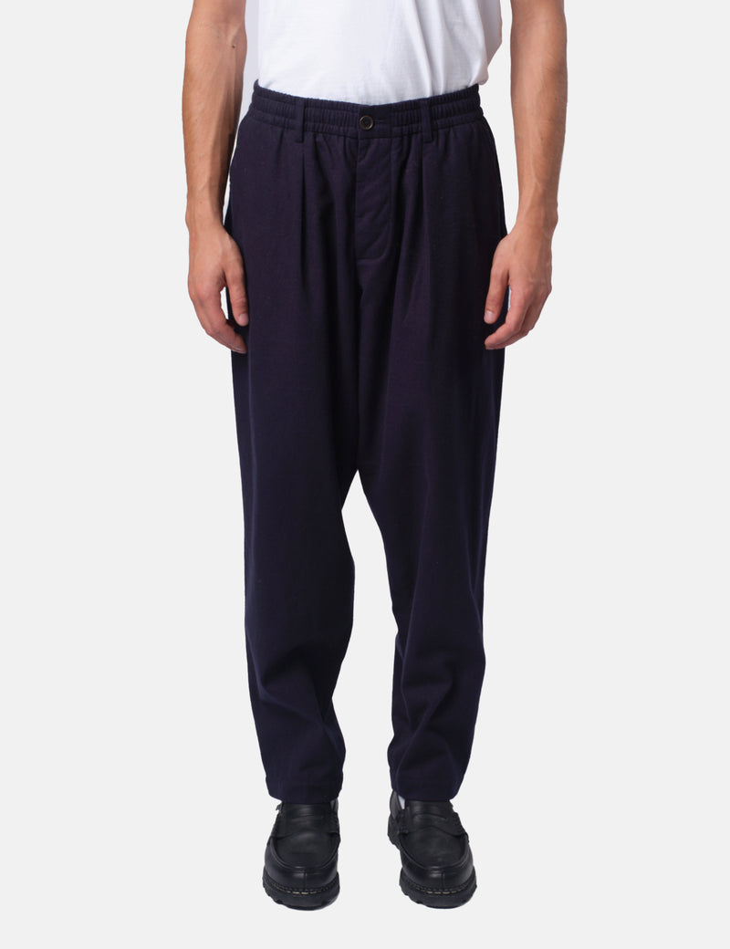 Universal Works Pleated Track Pant (Brushed Moleskin) - Navy Blue
