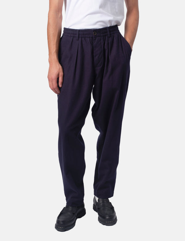 Universal Works Pleated Track Pant (Brushed Moleskin) - Navy Blue