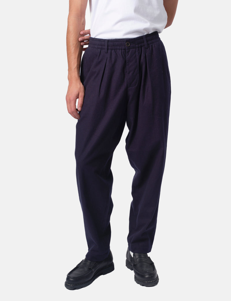 Universal Works Pleated Track Pant (Brushed Moleskin) - Navy Blue