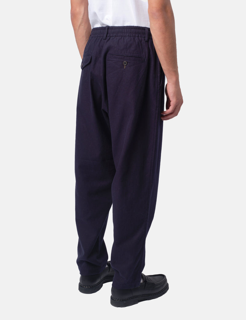 Universal Works Pleated Track Pant (Brushed Moleskin) - Navy Blue