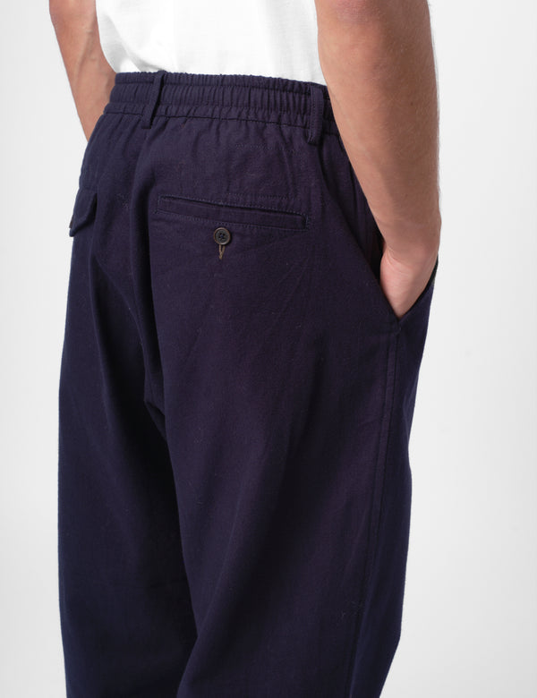 Universal Works Pleated Track Pant (Brushed Moleskin) - Navy Blue