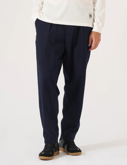 Universal Works Pleated Track Pant (Brushed Moleskin) - Navy Blue