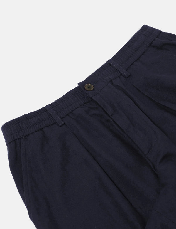 Universal Works Pleated Track Pant (Brushed Moleskin) - Navy Blue