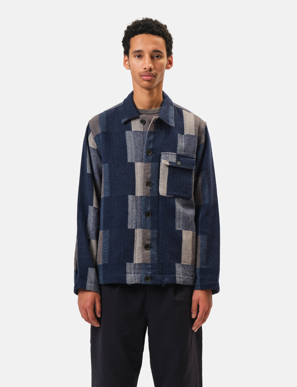 Universal Works Tech Overshirt (Patchwork) - Navy Blue | Article.