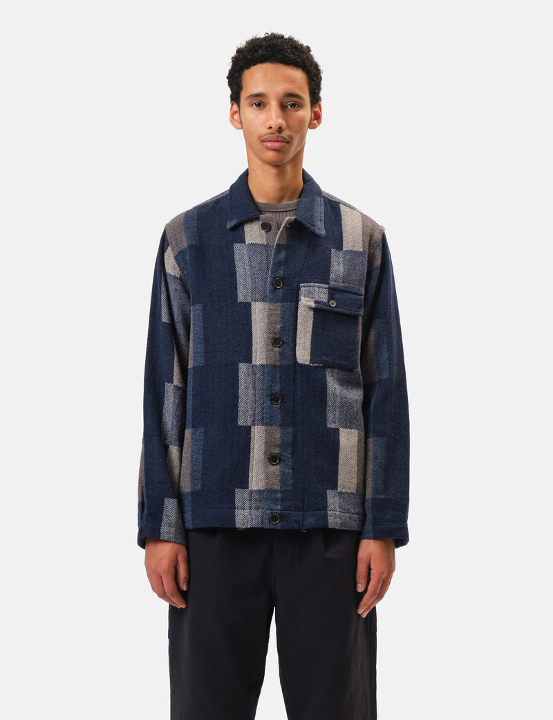 Universal Works Tech Overshirt (Japanese Patchwork) - Navy Blue
