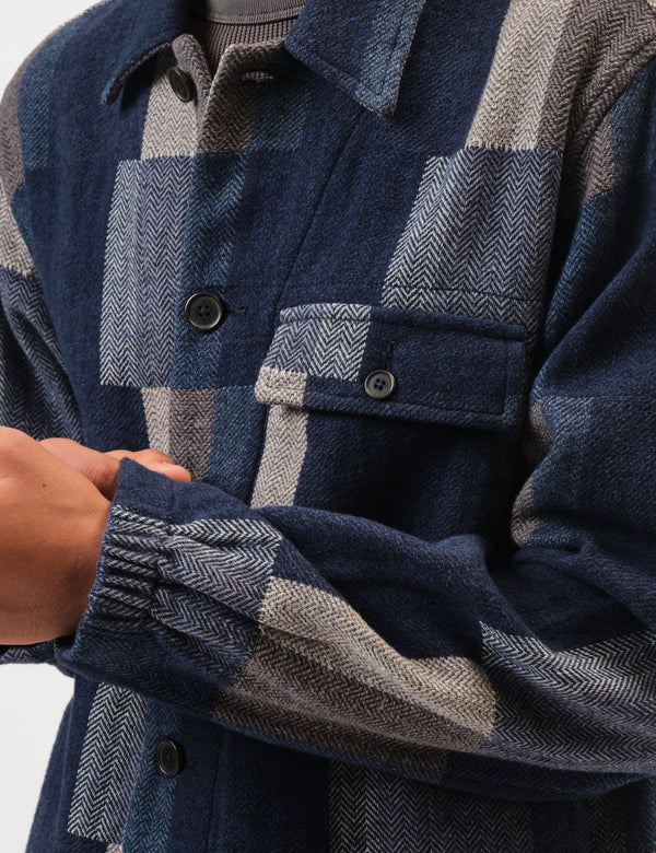 Universal Works Tech Overshirt (Japanese Patchwork) - Navy Blue