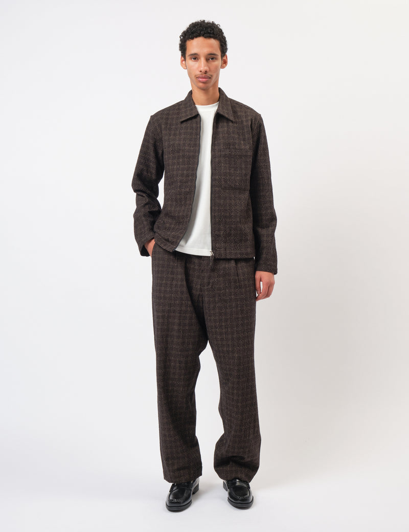 Universal Works Zip Shirt (Cedar Check) - Brown