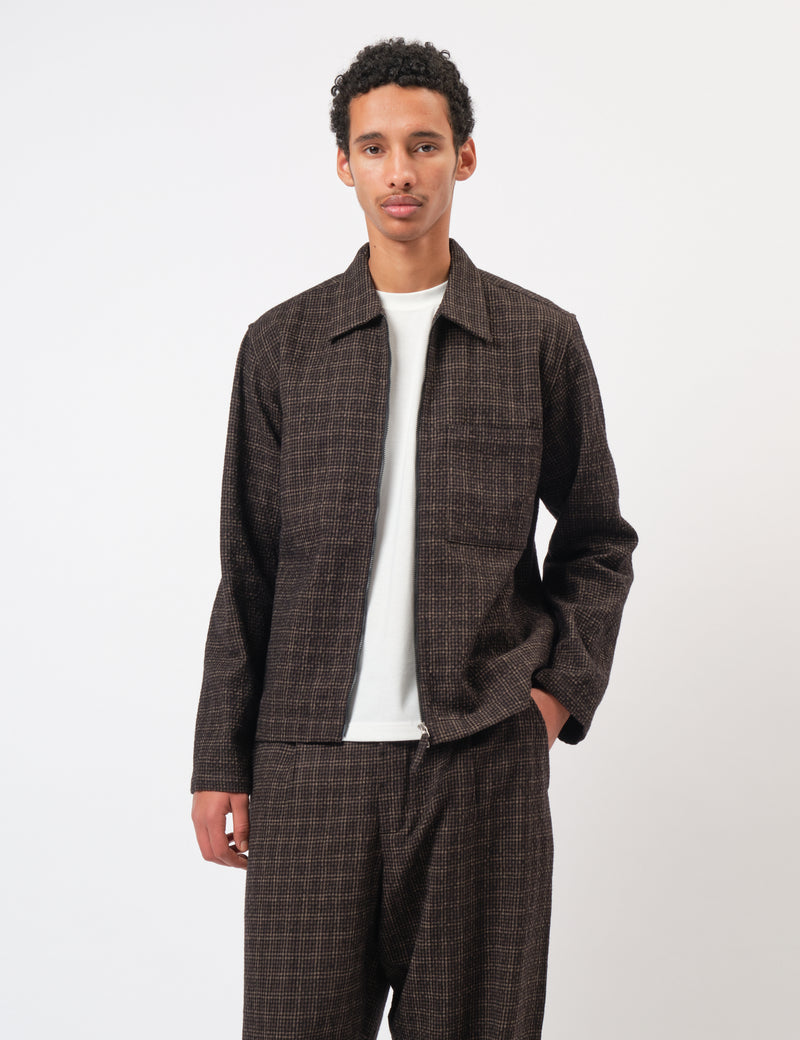 Universal Works Zip Shirt (Cedar Check) - Brown