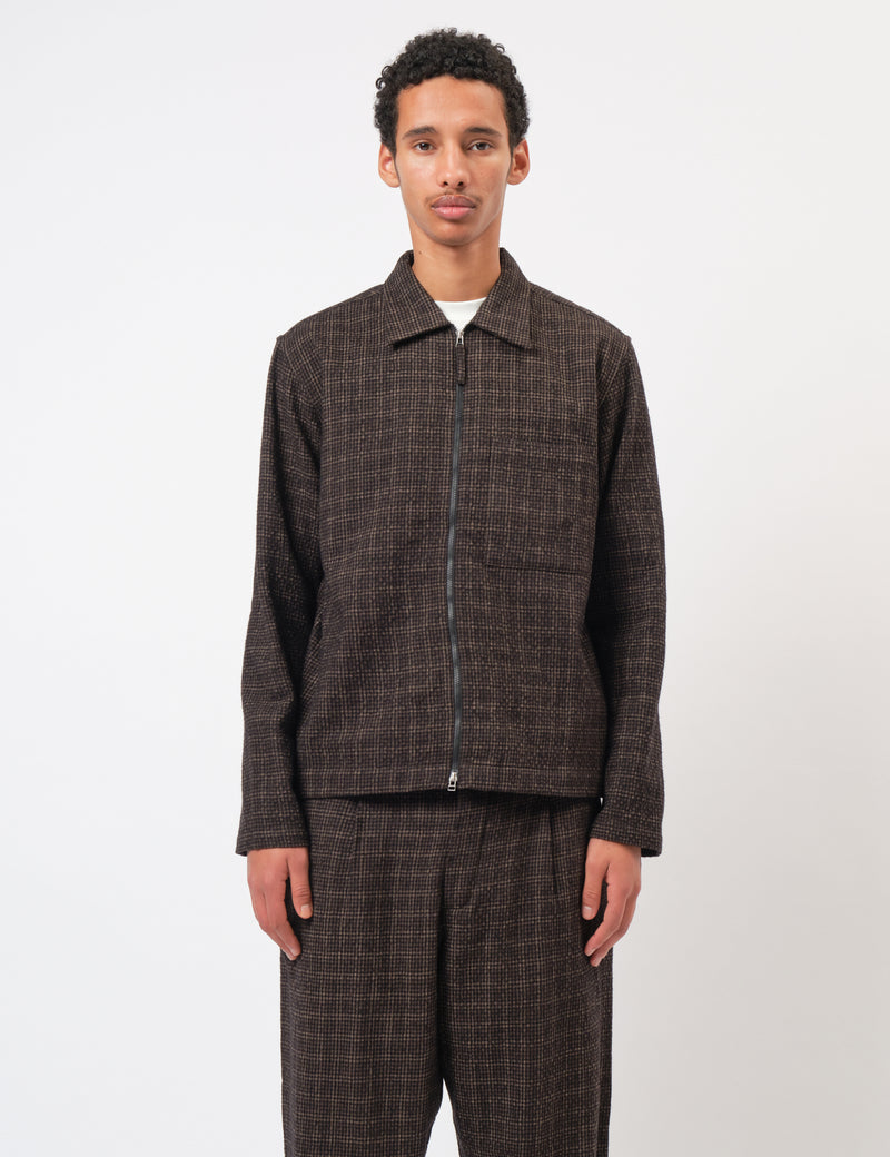 Universal Works Zip Shirt (Cedar Check) - Brown