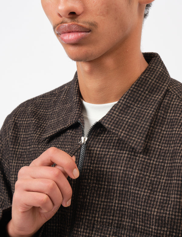 Universal Works Zip Shirt (Cedar Check) - Brown
