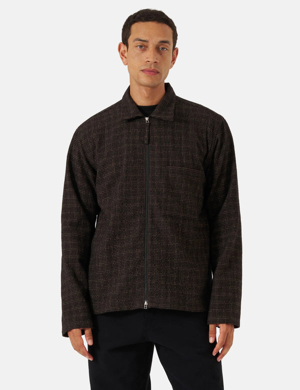 Universal Works Zip Shirt (Cedar Check) - Brown