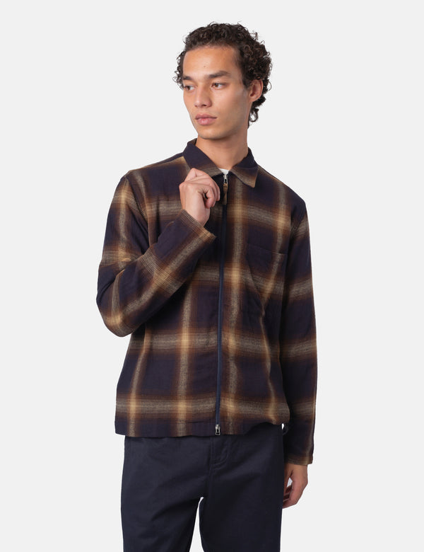 Universal Works Zip Shirt (Canyon Check) - Navy Blue