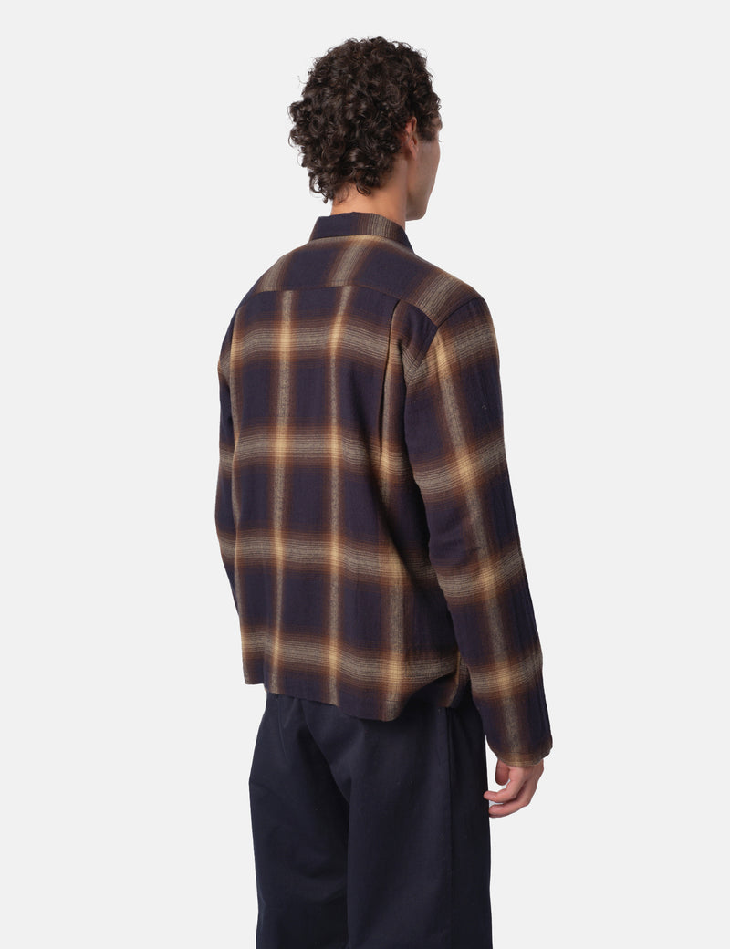 Universal Works Zip Shirt (Canyon Check) - Navy Blue