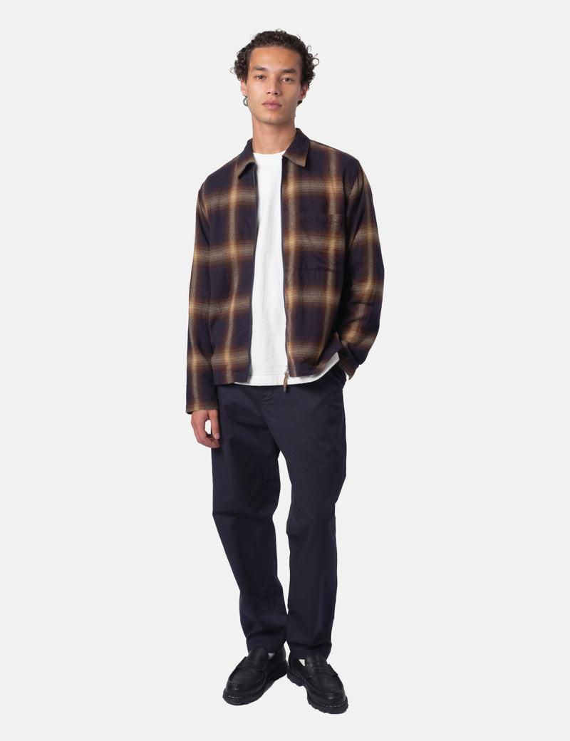 Universal Works Zip Shirt (Canyon Check) - Navy Blue