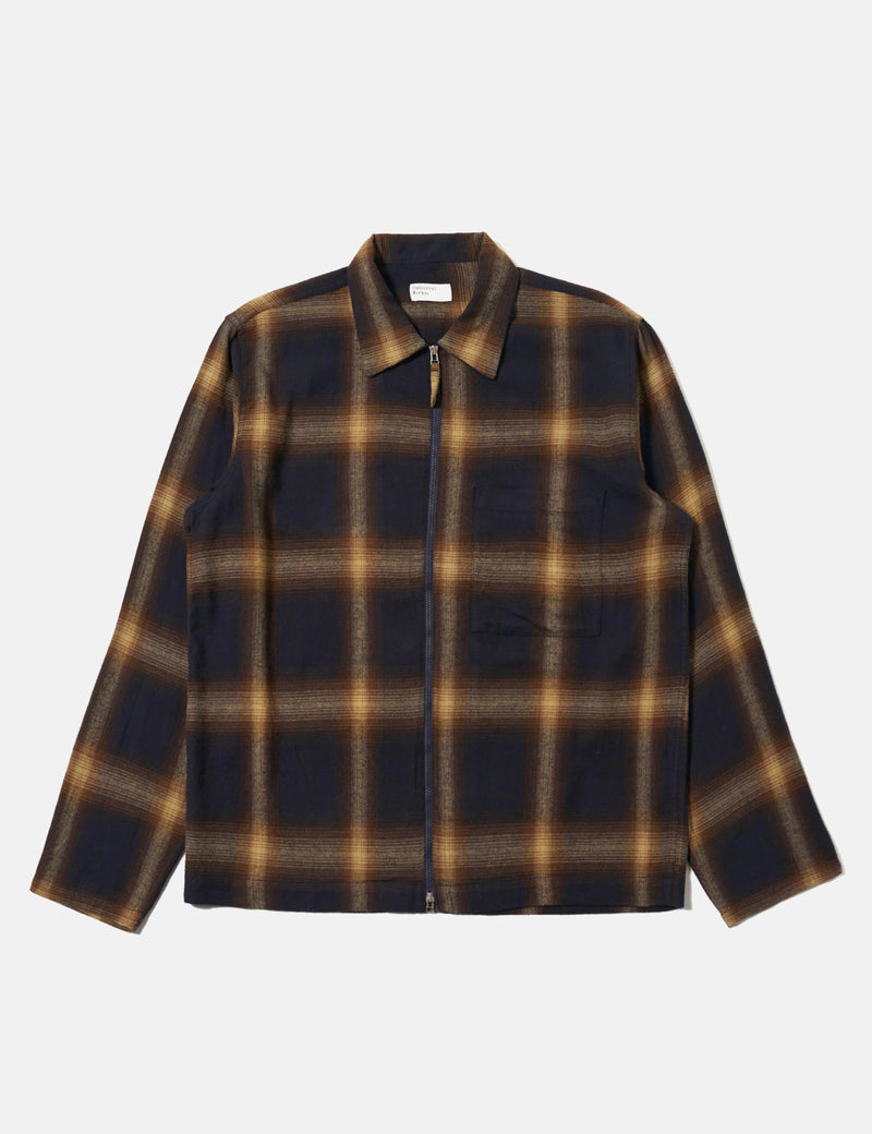 Universal Works Zip Shirt (Canyon Check) - Navy Blue