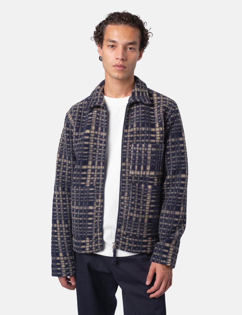 Universal Works Zip Uniform Jacket (Telepass Fleece) - Navy Blue