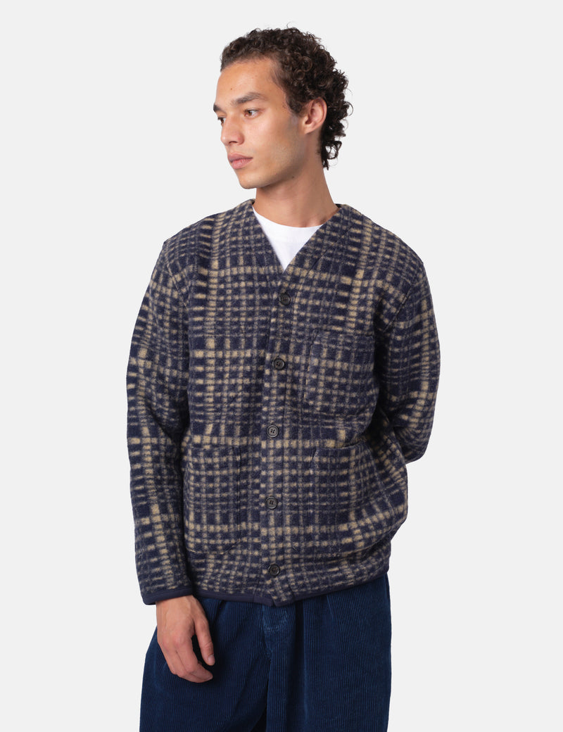 Universal Works Cardigan (Telepass Fleece) - Navy Blue