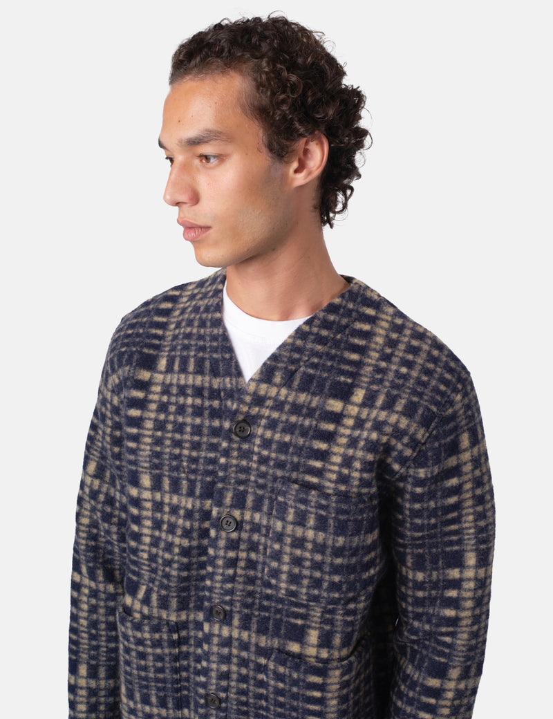 Universal Works Cardigan (Telepass Fleece) - Navy Blue