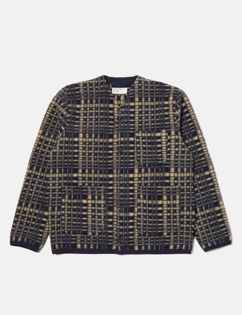 Universal Works Cardigan (Telepass Fleece) - Navy Blue