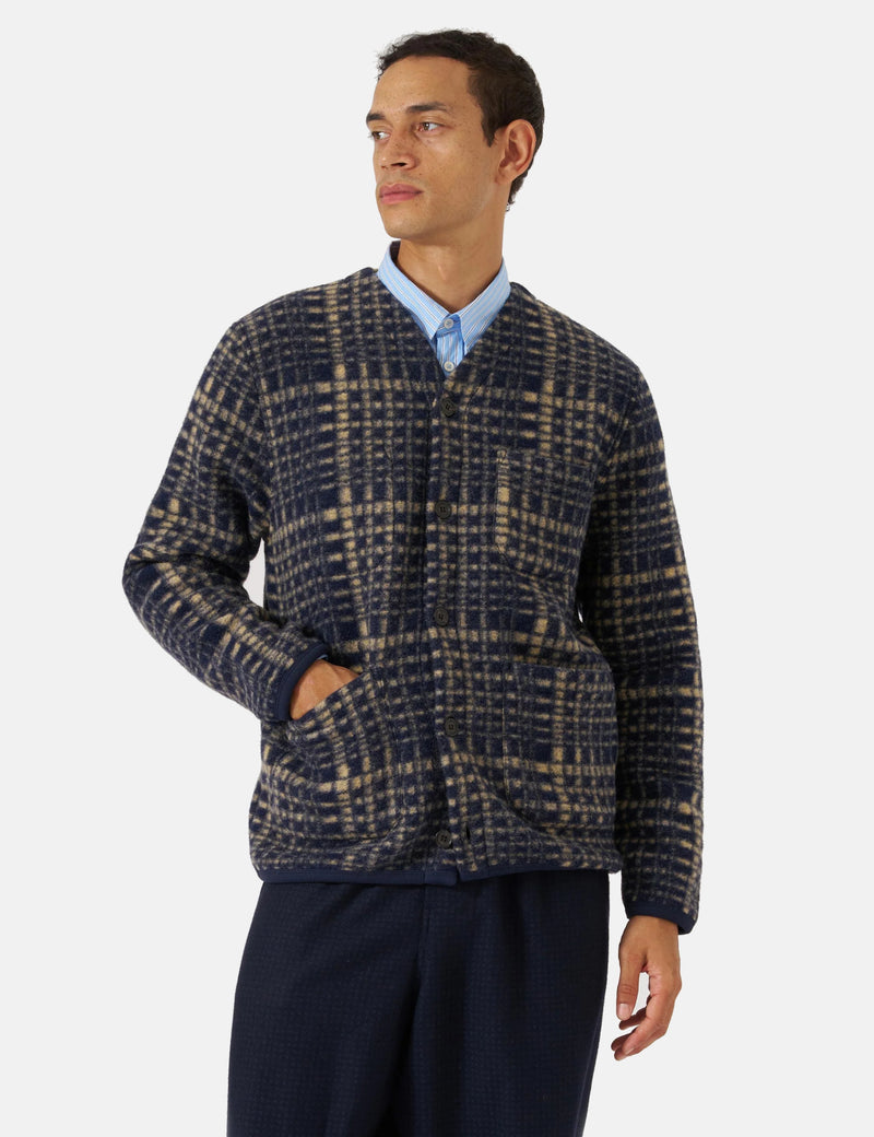 Universal Works Cardigan (Telepass Fleece) - Navy Blue