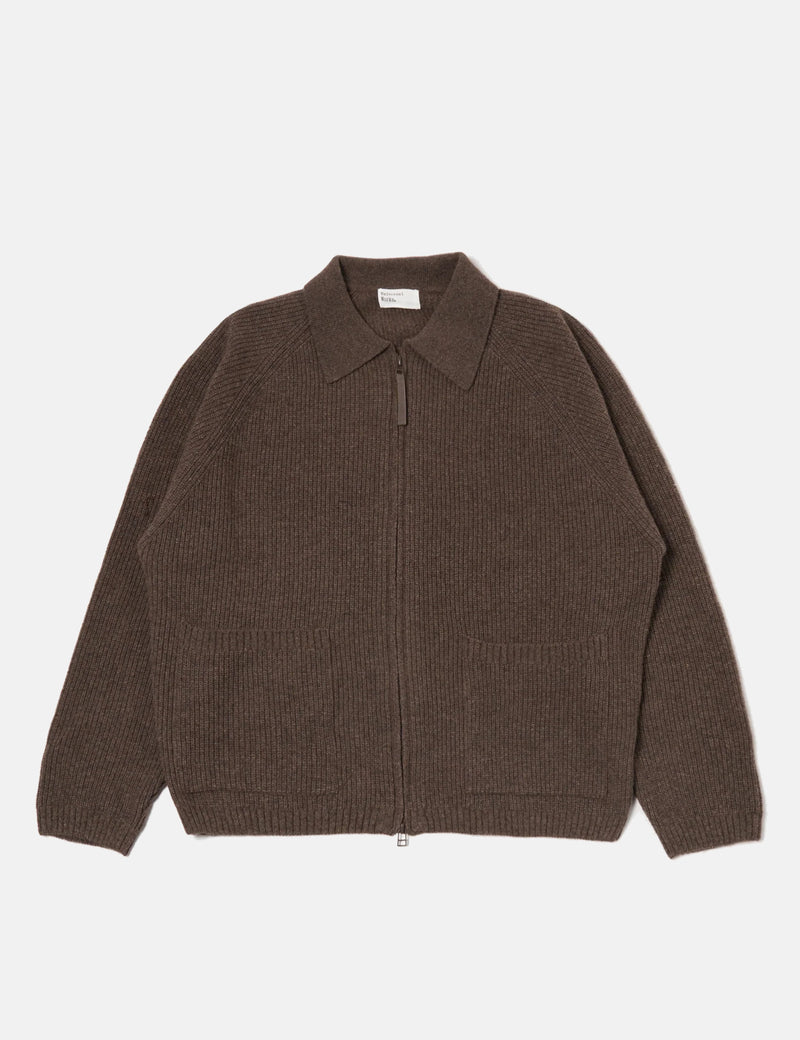 Universal Works Zip Cardigan (Eco Wool) - Brown