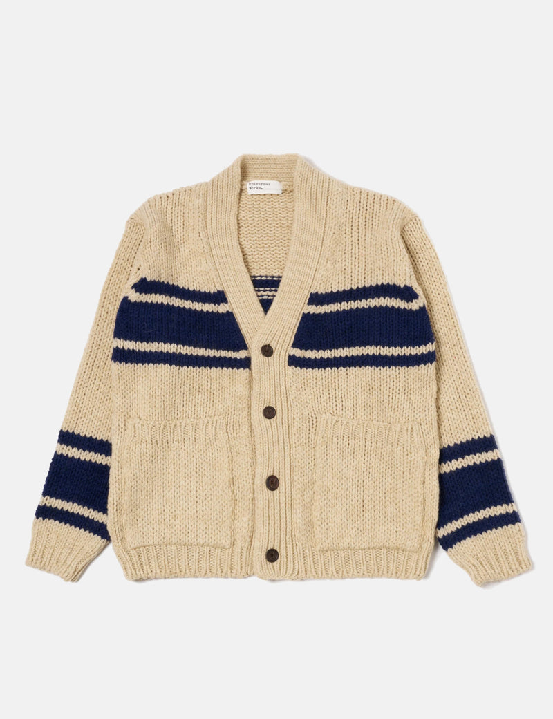 Universal Works Langdale Cardigan (Chunky Knit Stripe) - Sand