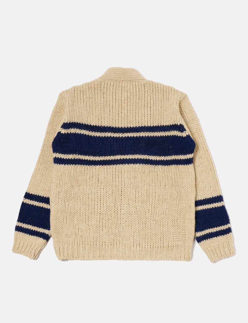 Universal Works Langdale Cardigan (Chunky Knit Stripe) - Sand