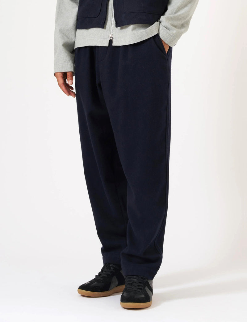 Universal Works Pleated Track Pant (Recycled Wool) - Dark Navy
