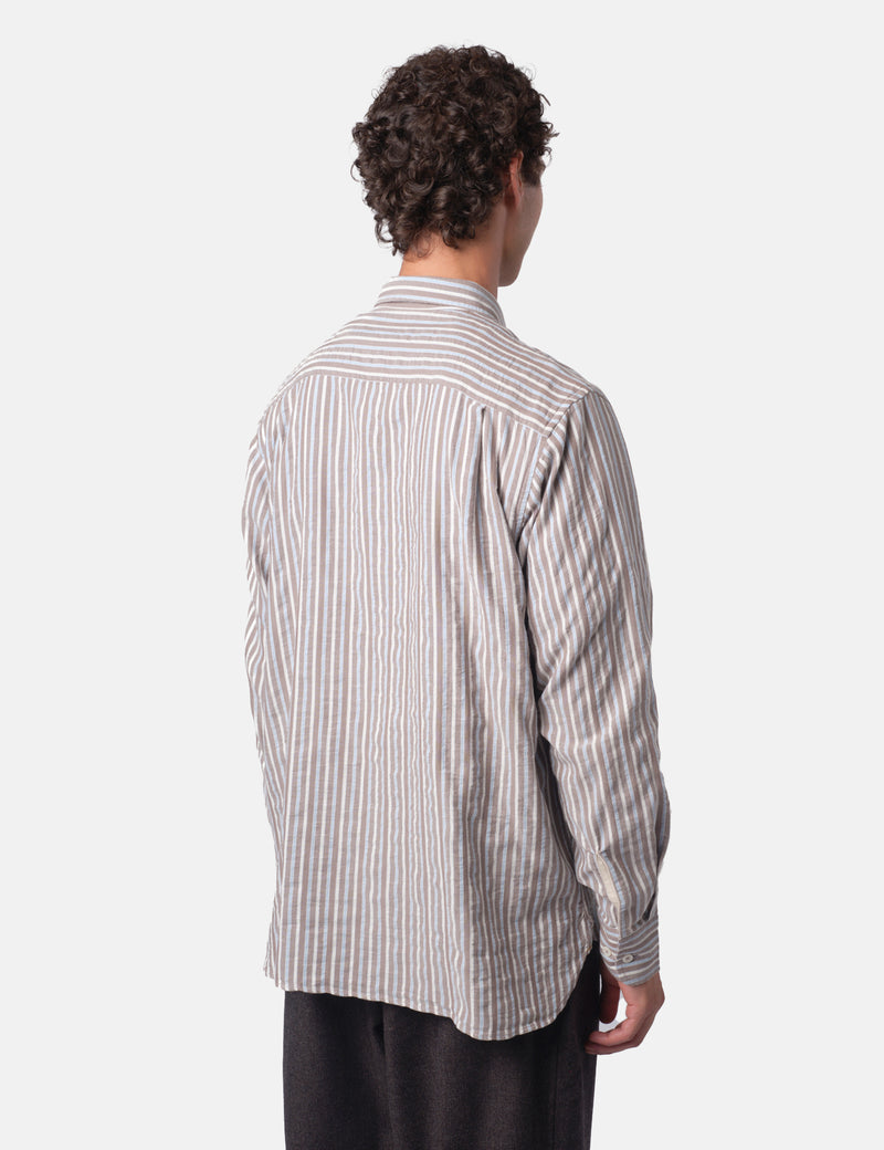 Universal Works Station Shirt (Madison Stripe) - Brown