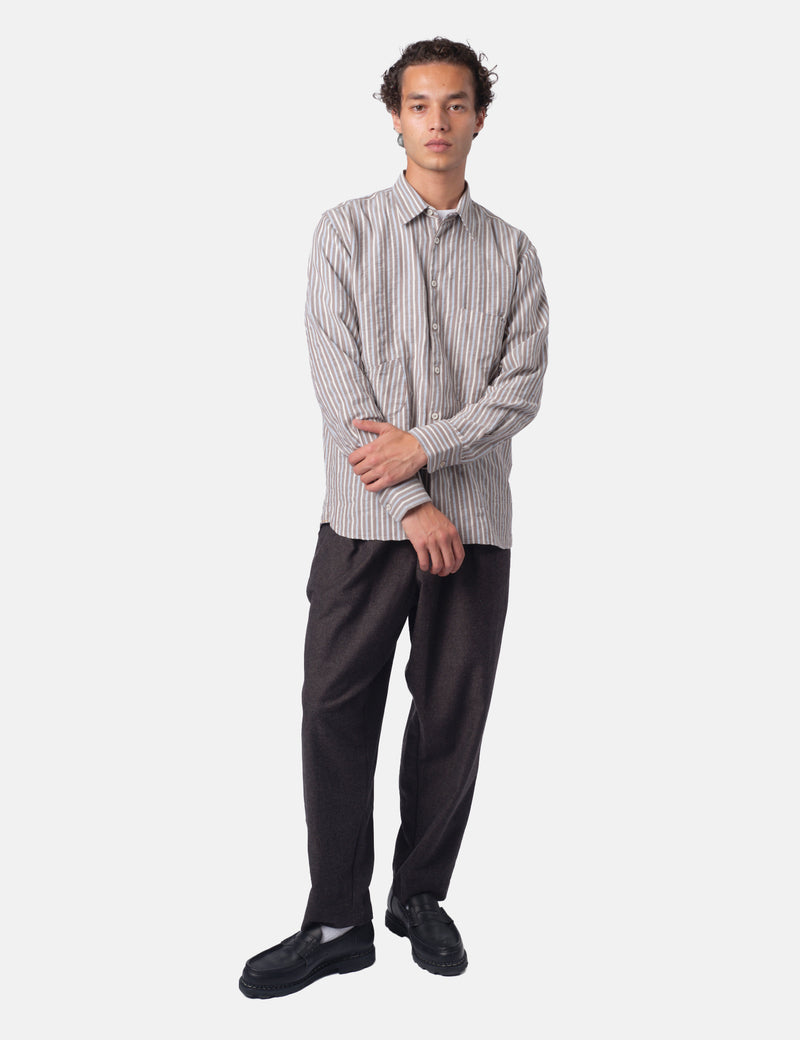 Universal Works Station Shirt (Madison Stripe) - Brown