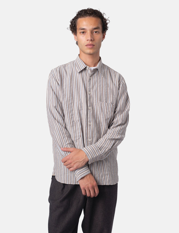 Universal Works Station Shirt (Madison Stripe) - Brown